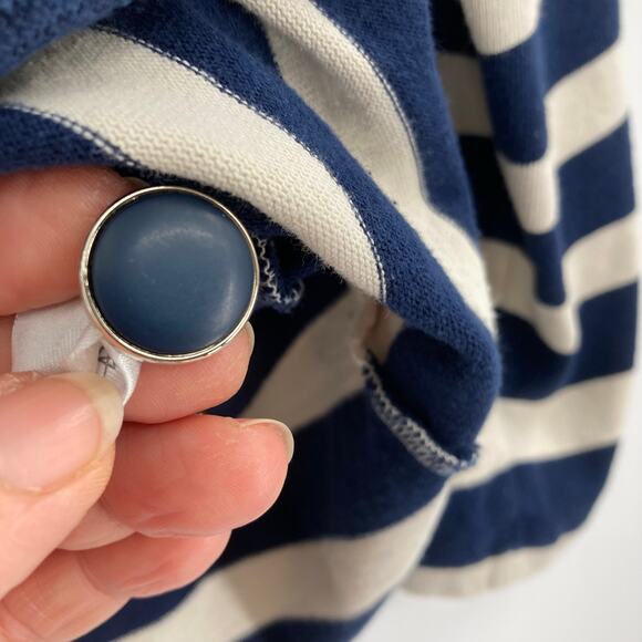 SEZANE Striped Marina Cropped Crew Neck Cotton Blue Ivory Pullover Nautical Lg - Picture 7 of 11